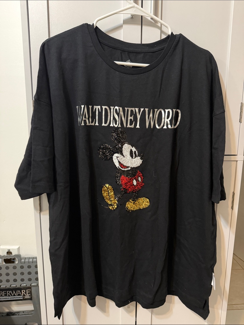 Walt Disney World Black Sequin Mickey Tee with Red and Gold Accents